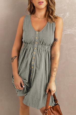 Sleeveless Button Down Mini Dress - IronFox Clothing