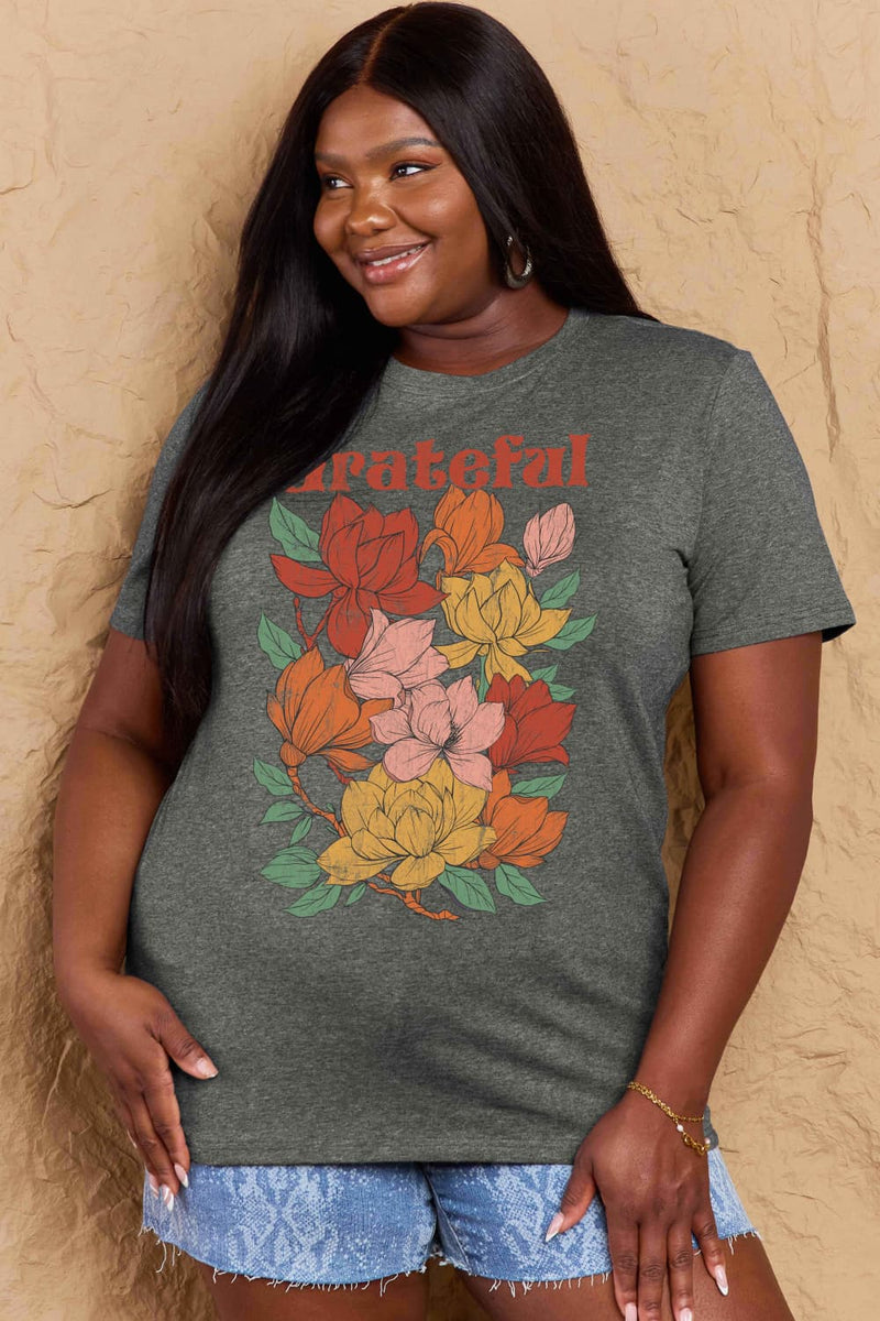 Simply Love Full Size GRATEFUL Flower Graphic Cotton T-Shirt