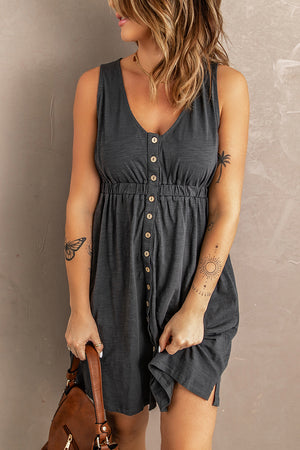 Sleeveless Button Down Mini Dress - IronFox Clothing