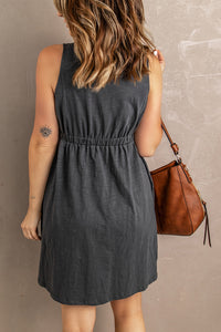 Sleeveless Button Down Mini Dress - IronFox Clothing