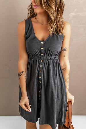 Sleeveless Button Down Mini Dress - IronFox Clothing